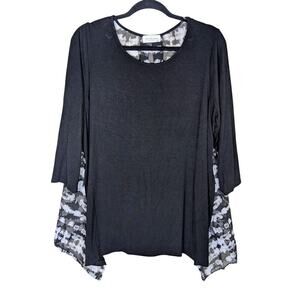 Cha Cha Vente Women's Plus Size 1X Black Sheer Back Panel 3/4 Sleeve Top